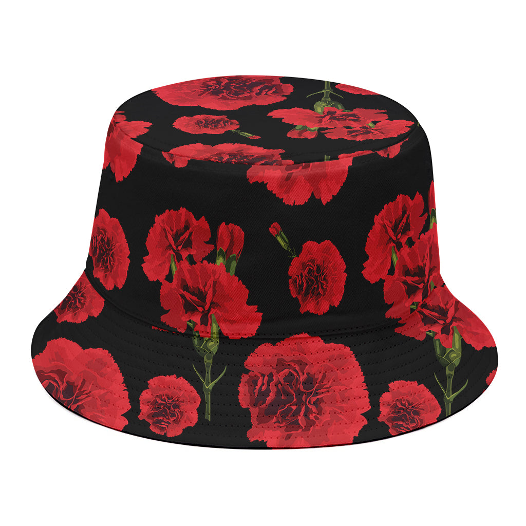 Red And Black Carnation Pattern Print Bucket Hat
