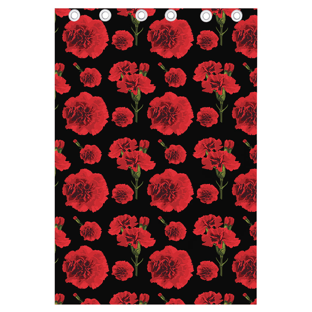 Red And Black Carnation Pattern Print Curtain