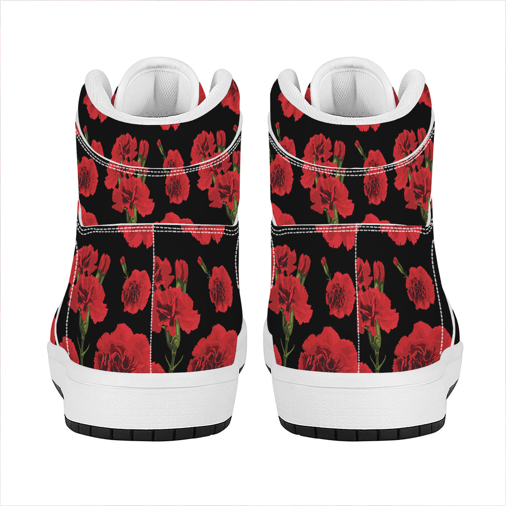 Red And Black Carnation Pattern Print High Top Leather Sneakers