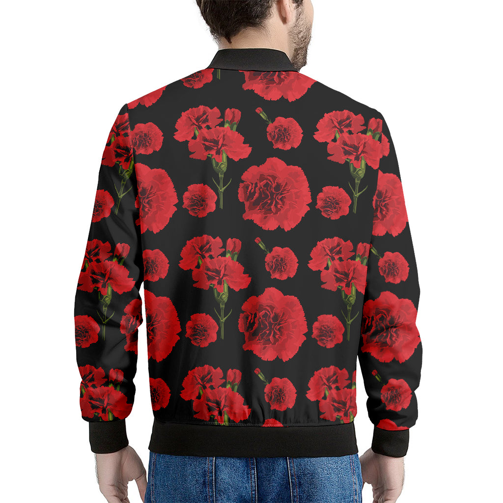 Red And Black Carnation Pattern Print Men's Bomber Jacket