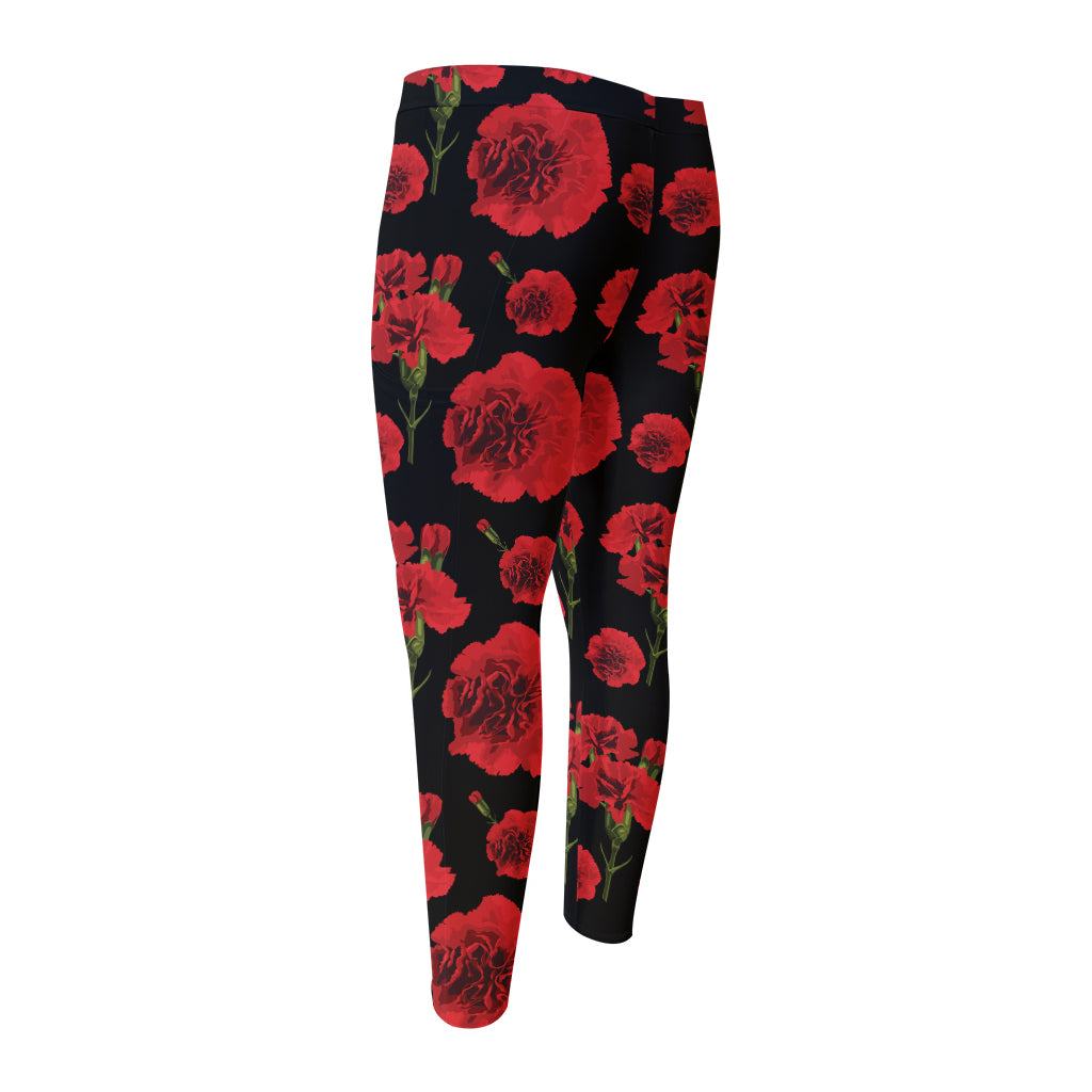 Red And Black Carnation Pattern Print Men's Compression Pants