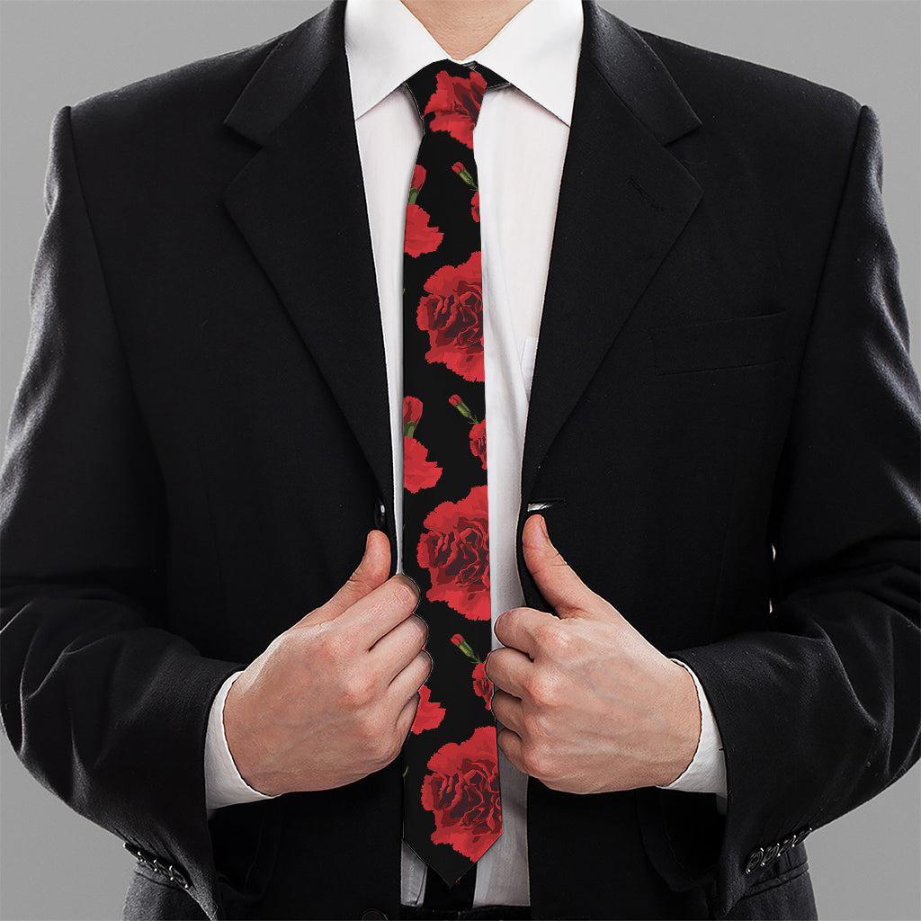 Red And Black Carnation Pattern Print Necktie