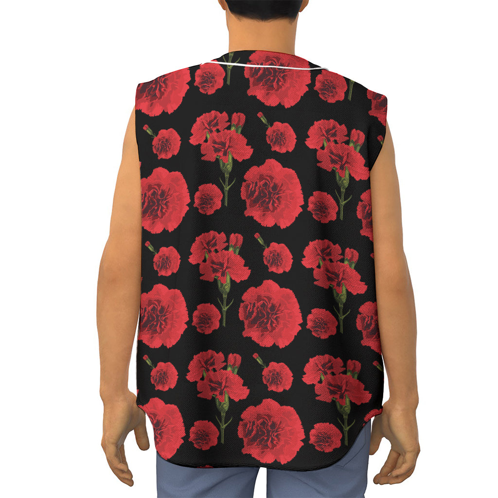 Red And Black Carnation Pattern Print Sleeveless Baseball Jersey