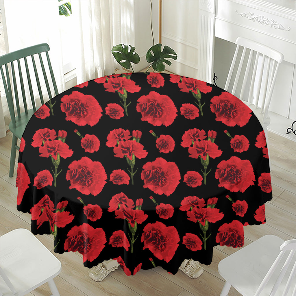 Red And Black Carnation Pattern Print Waterproof Round Tablecloth
