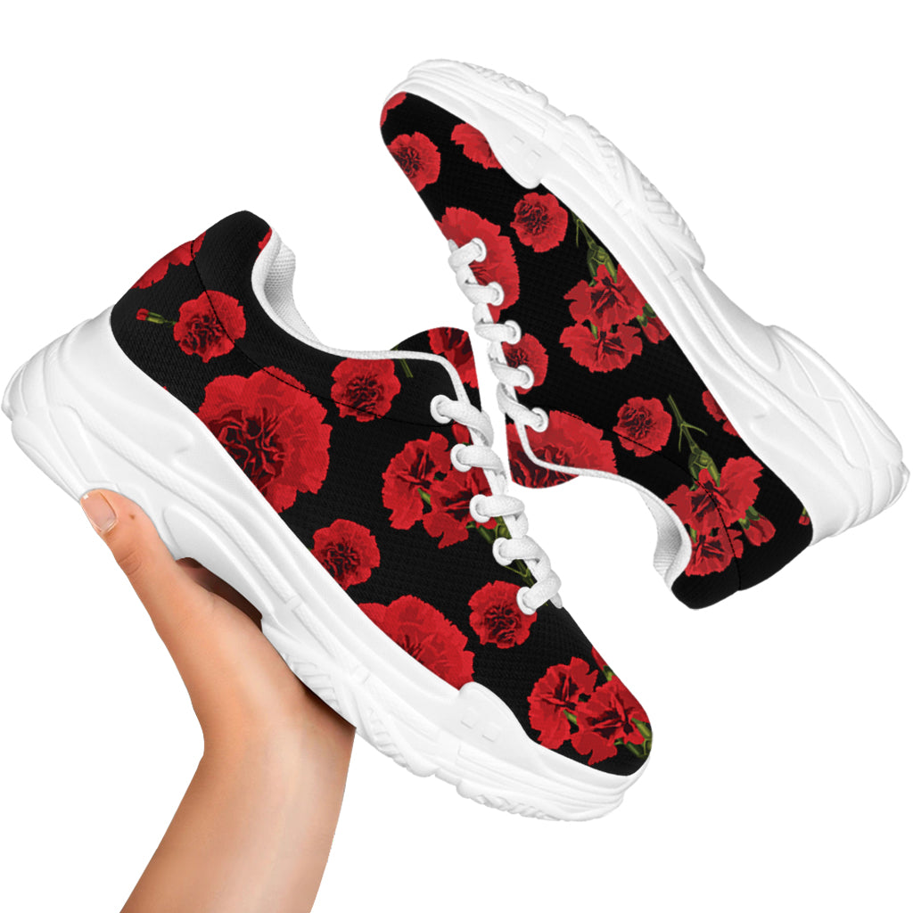 Red And Black Carnation Pattern Print White Chunky Shoes