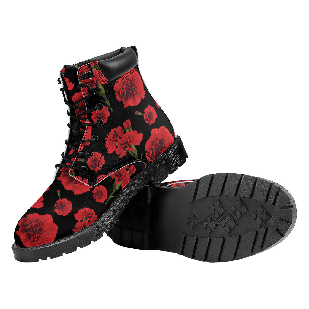 Red And Black Carnation Pattern Print Work Boots