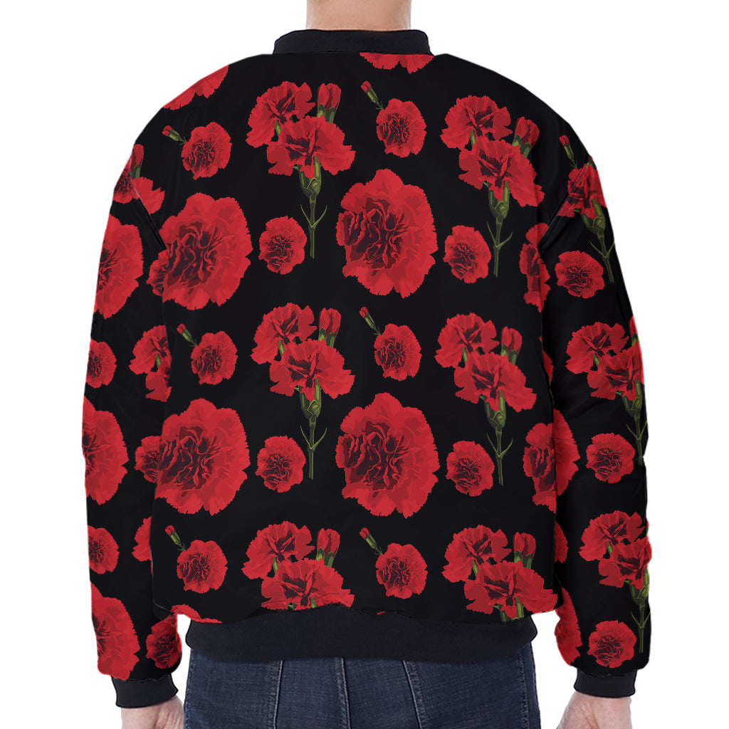 Red And Black Carnation Pattern Print Zip Sleeve Bomber Jacket
