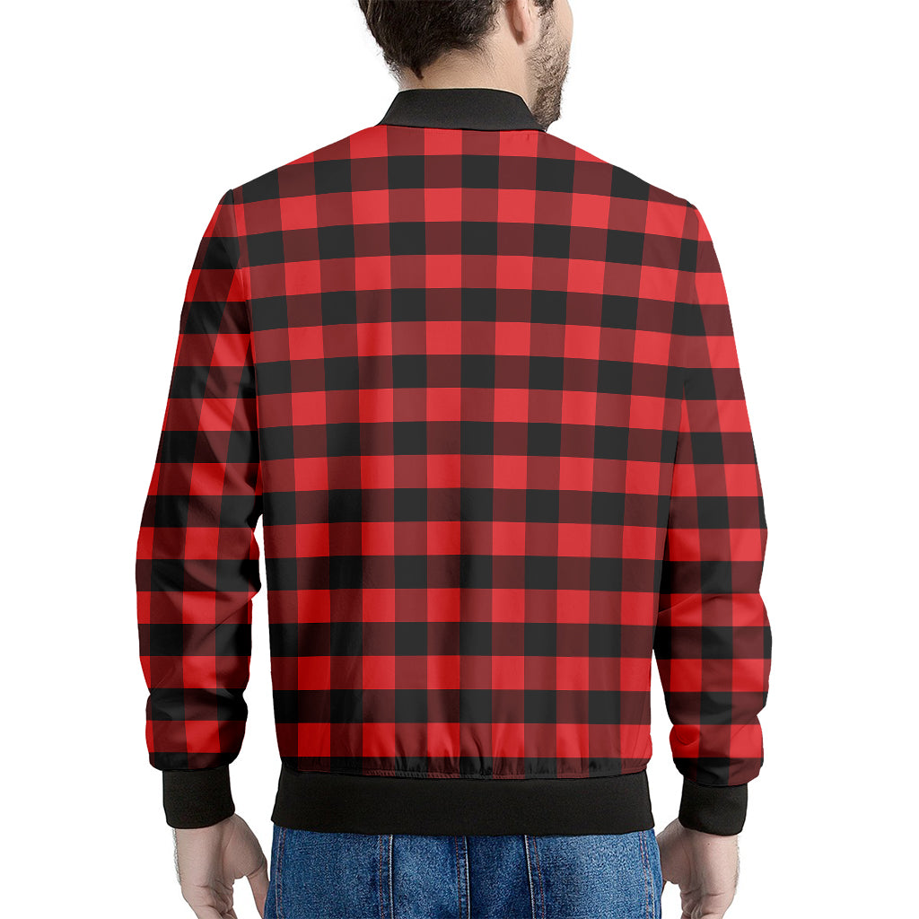 Red And Black Check Pattern Print Men's Bomber Jacket