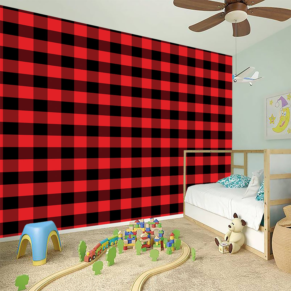 Red And Black Check Pattern Print Wall Sticker