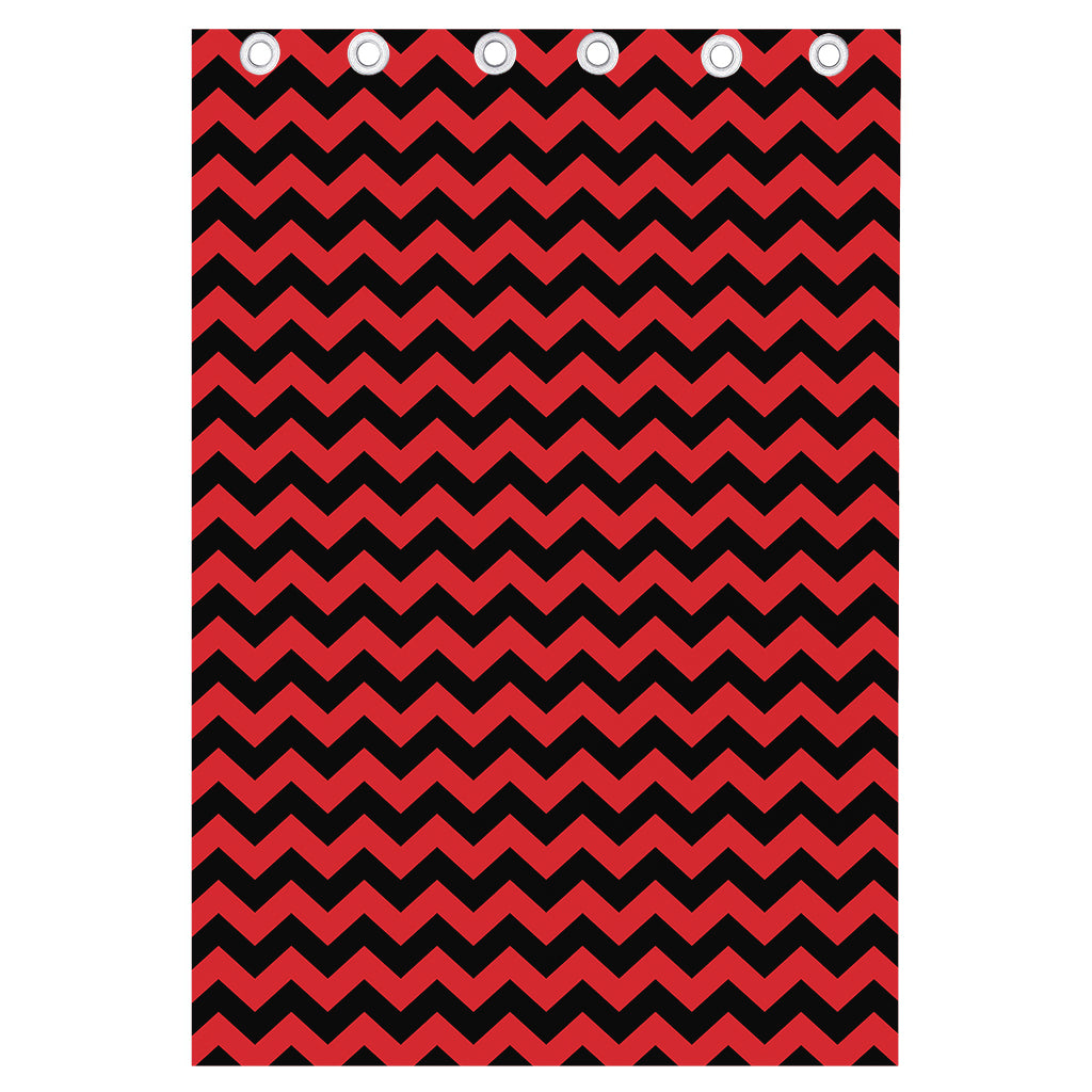 Red And Black Chevron Pattern Print Curtain