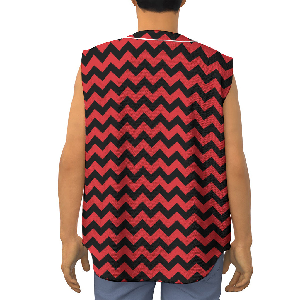 Red And Black Chevron Pattern Print Sleeveless Baseball Jersey