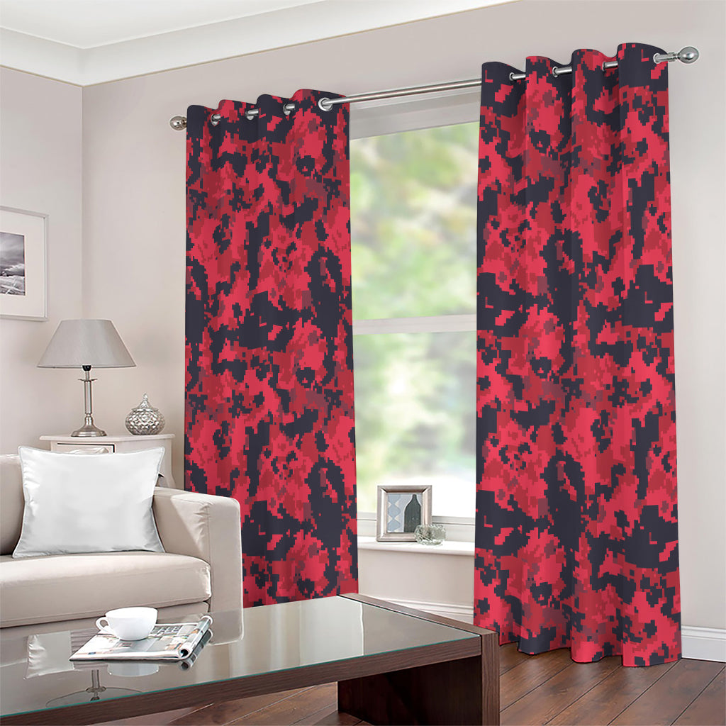 Red And Black Digital Camo Pattern Print Extra Wide Grommet Curtains