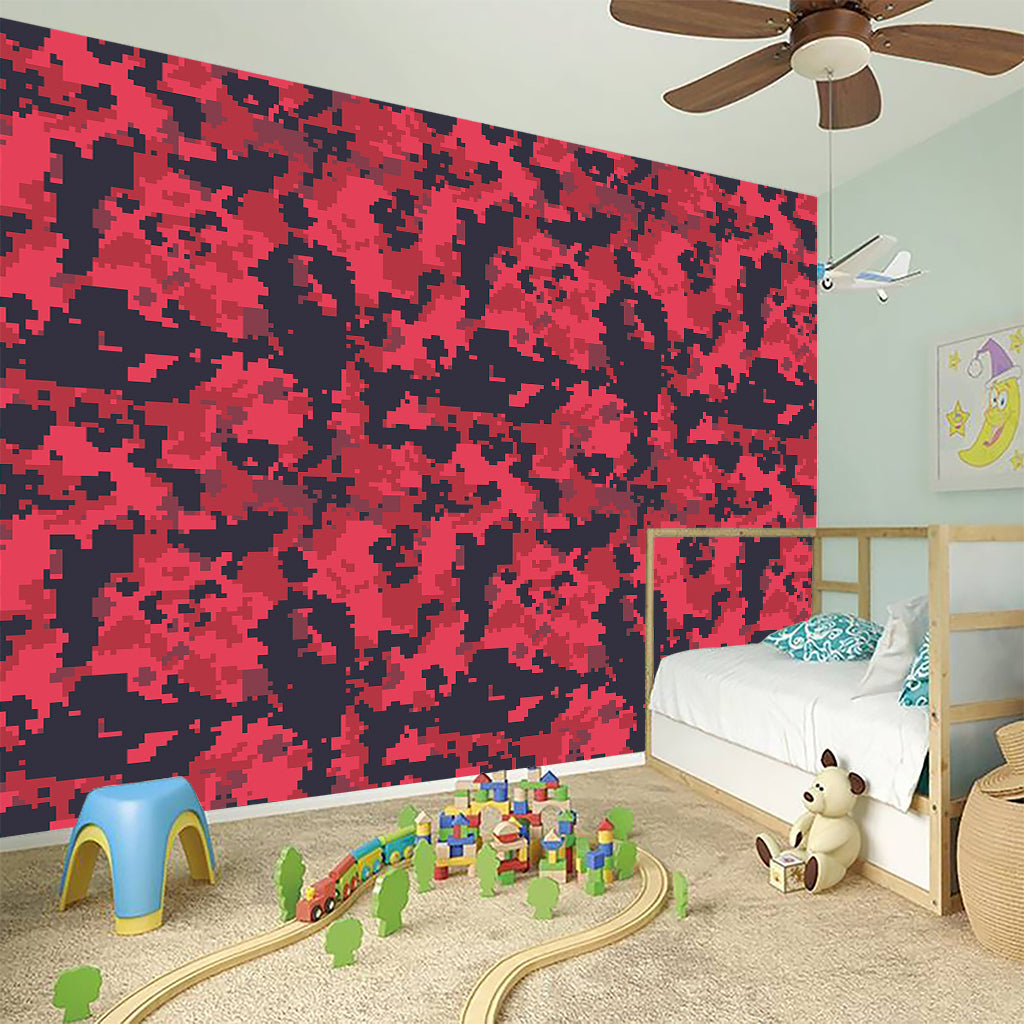 Red And Black Digital Camo Pattern Print Wall Sticker
