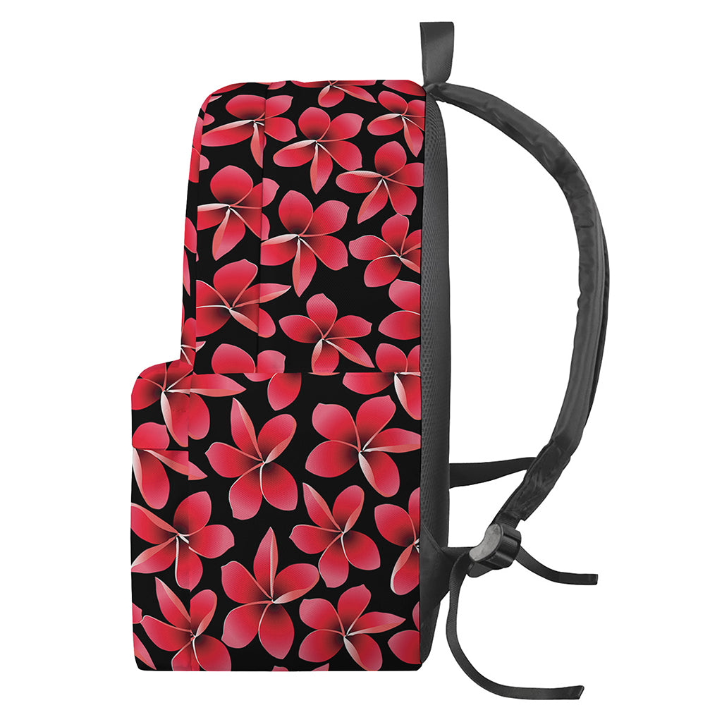 Red And Black Frangipani Pattern Print Backpack