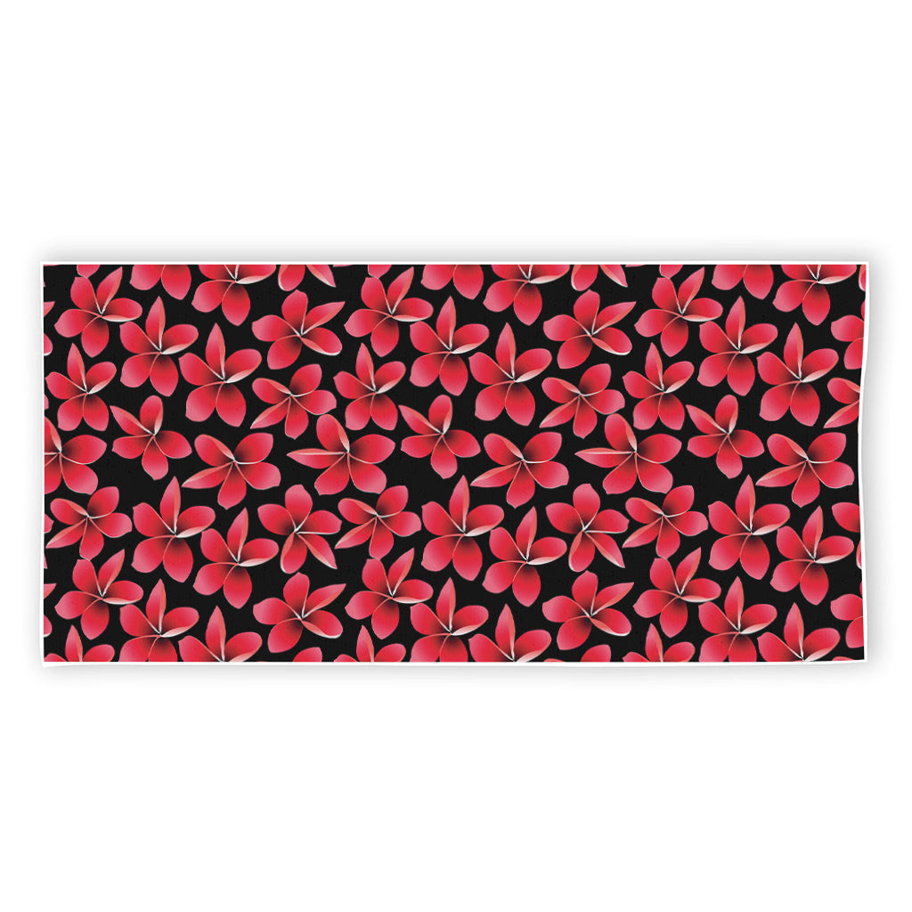 Red And Black Frangipani Pattern Print Beach Towel