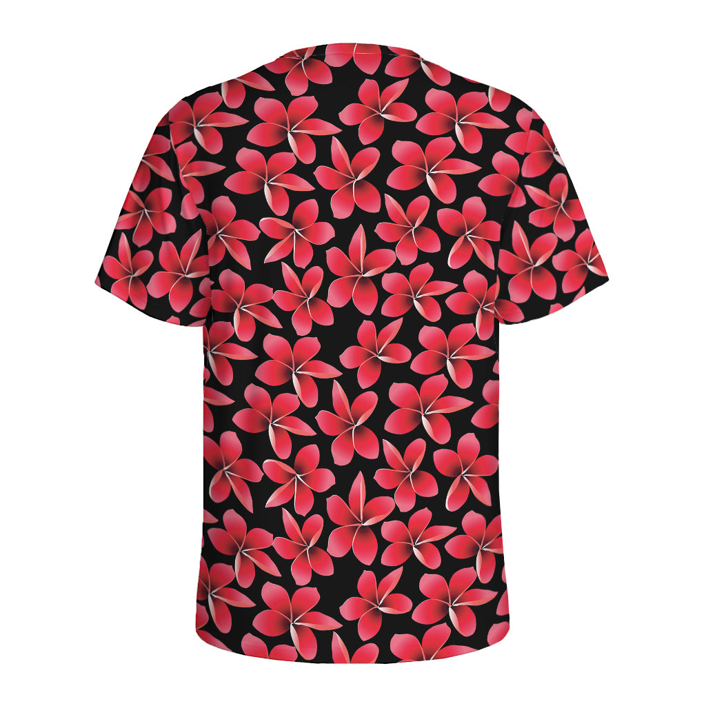 Red And Black Frangipani Pattern Print Men's Sports T-Shirt