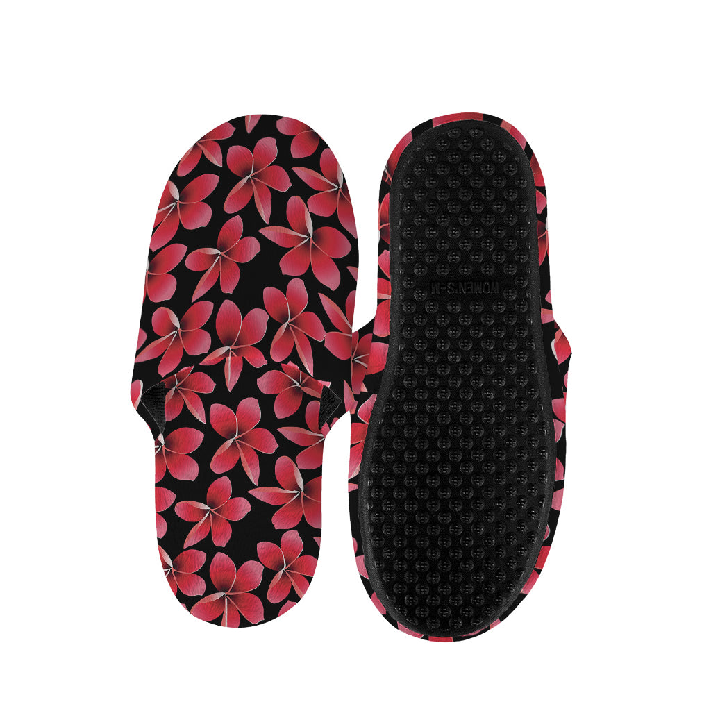 Red And Black Frangipani Pattern Print Slippers