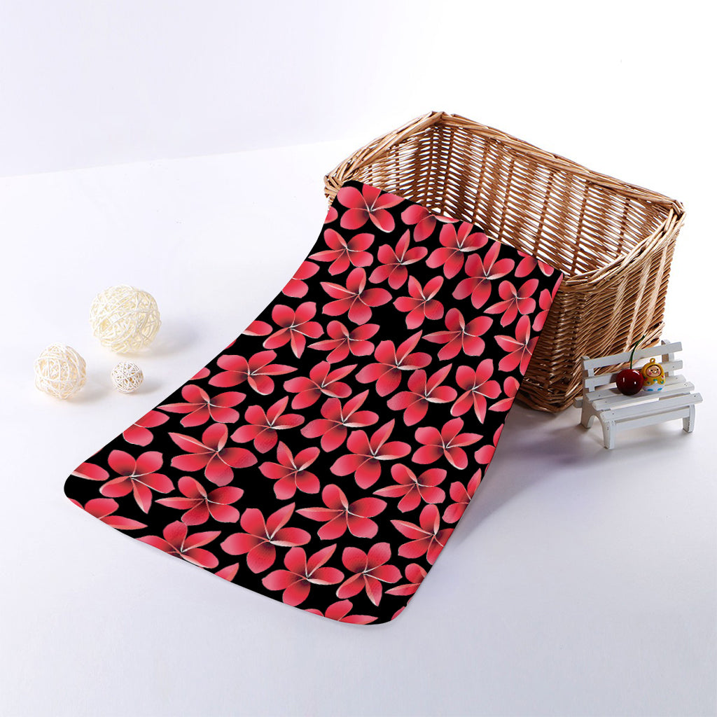 Red And Black Frangipani Pattern Print Towel