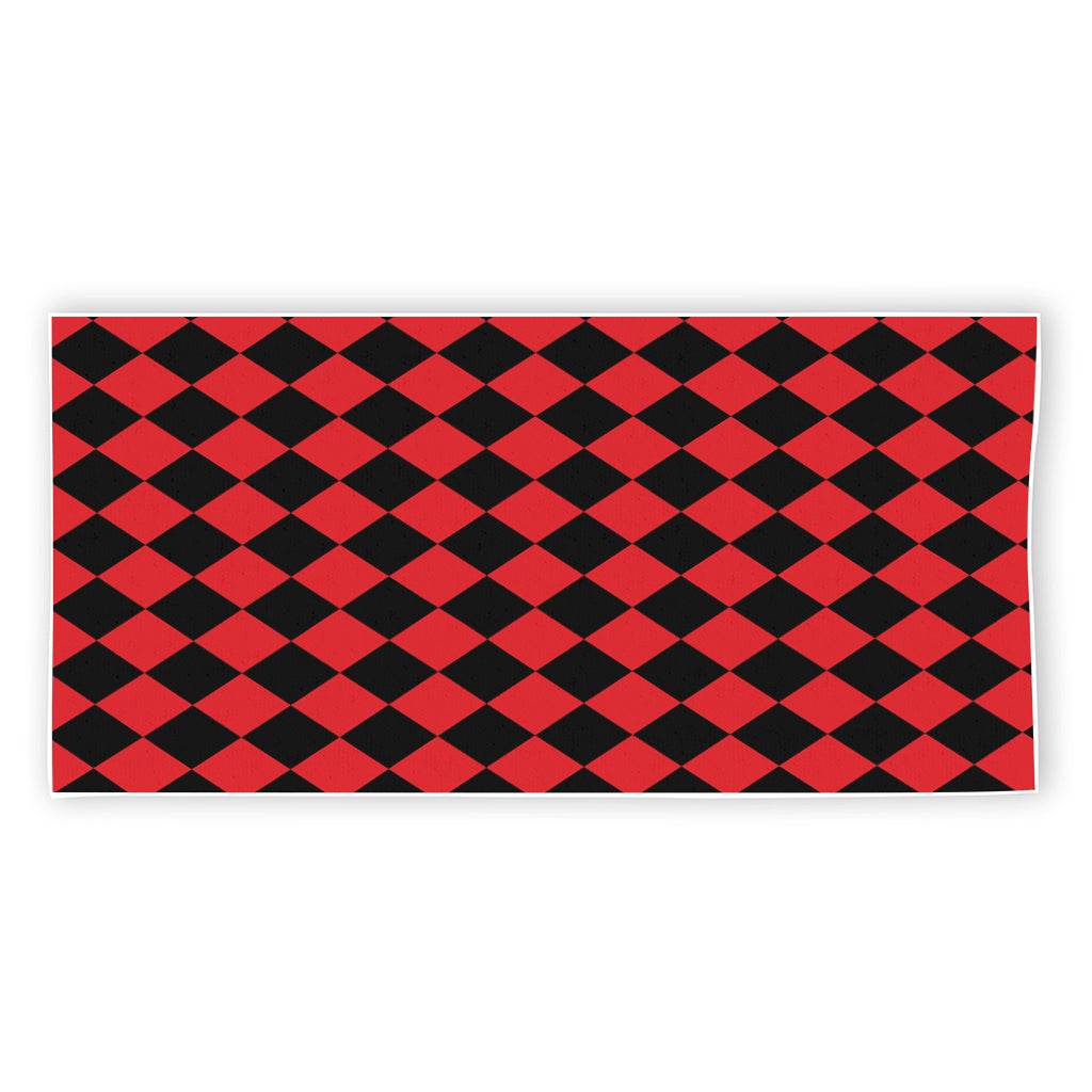 Red And Black Harlequin Pattern Print Beach Towel