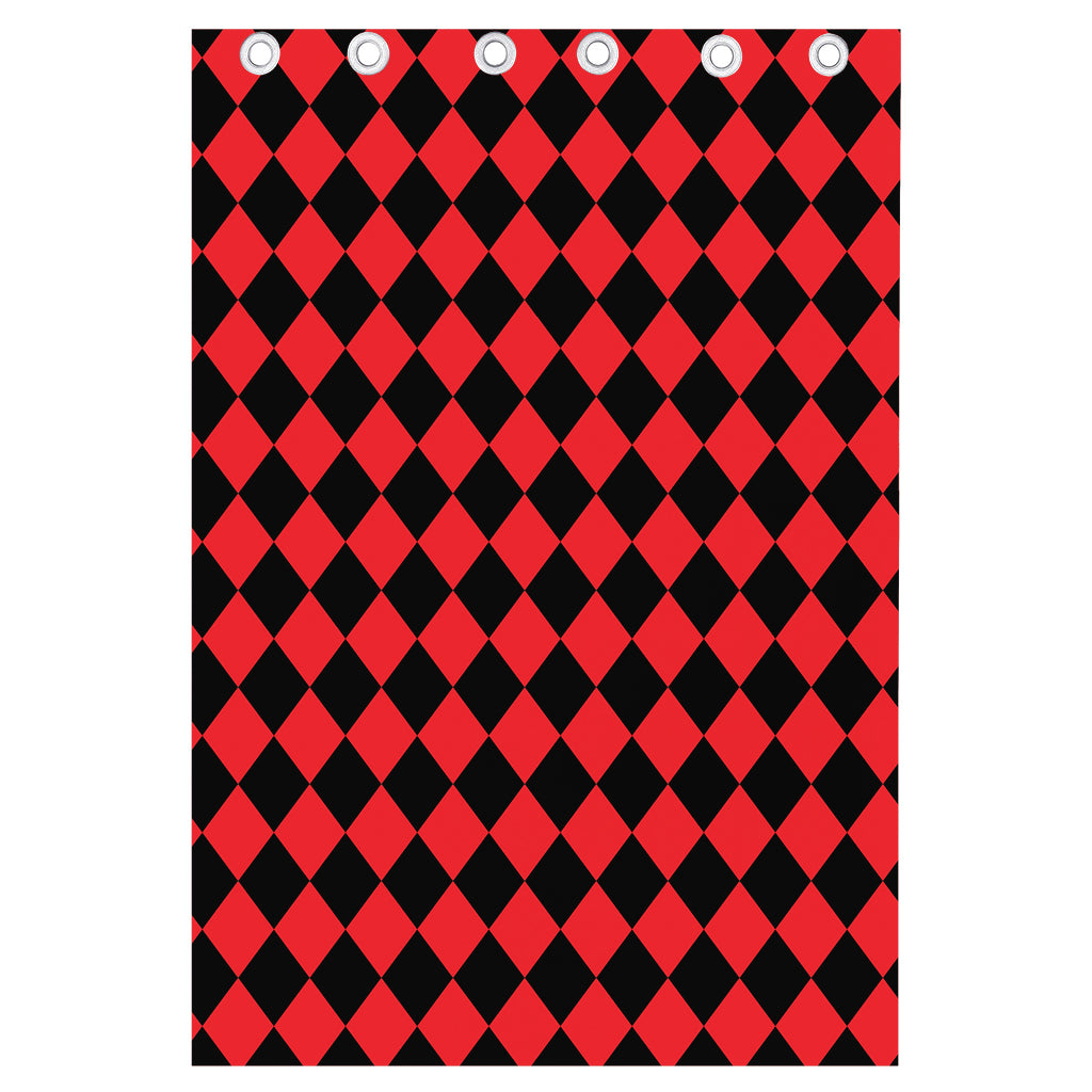 Red And Black Harlequin Pattern Print Curtain
