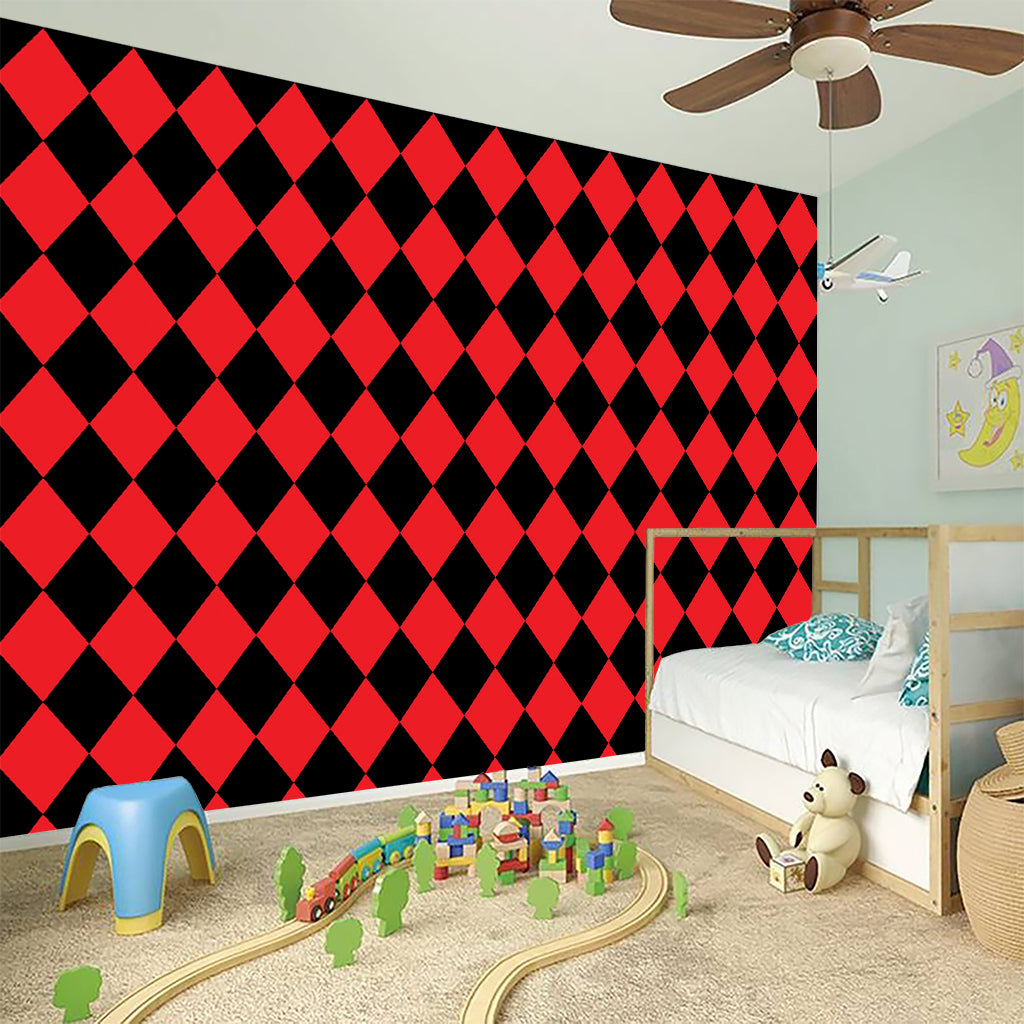 Red And Black Harlequin Pattern Print Wall Sticker