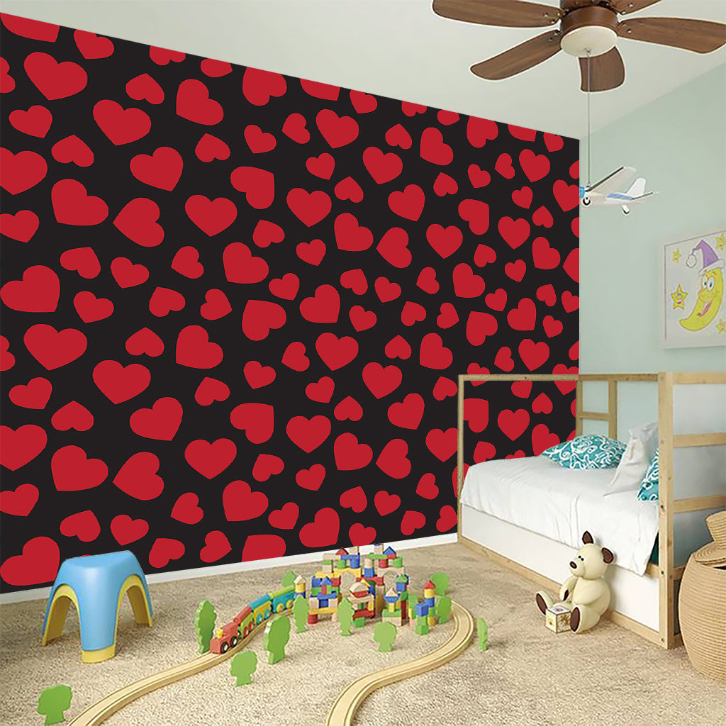 Red And Black Heart Pattern Print Wall Sticker