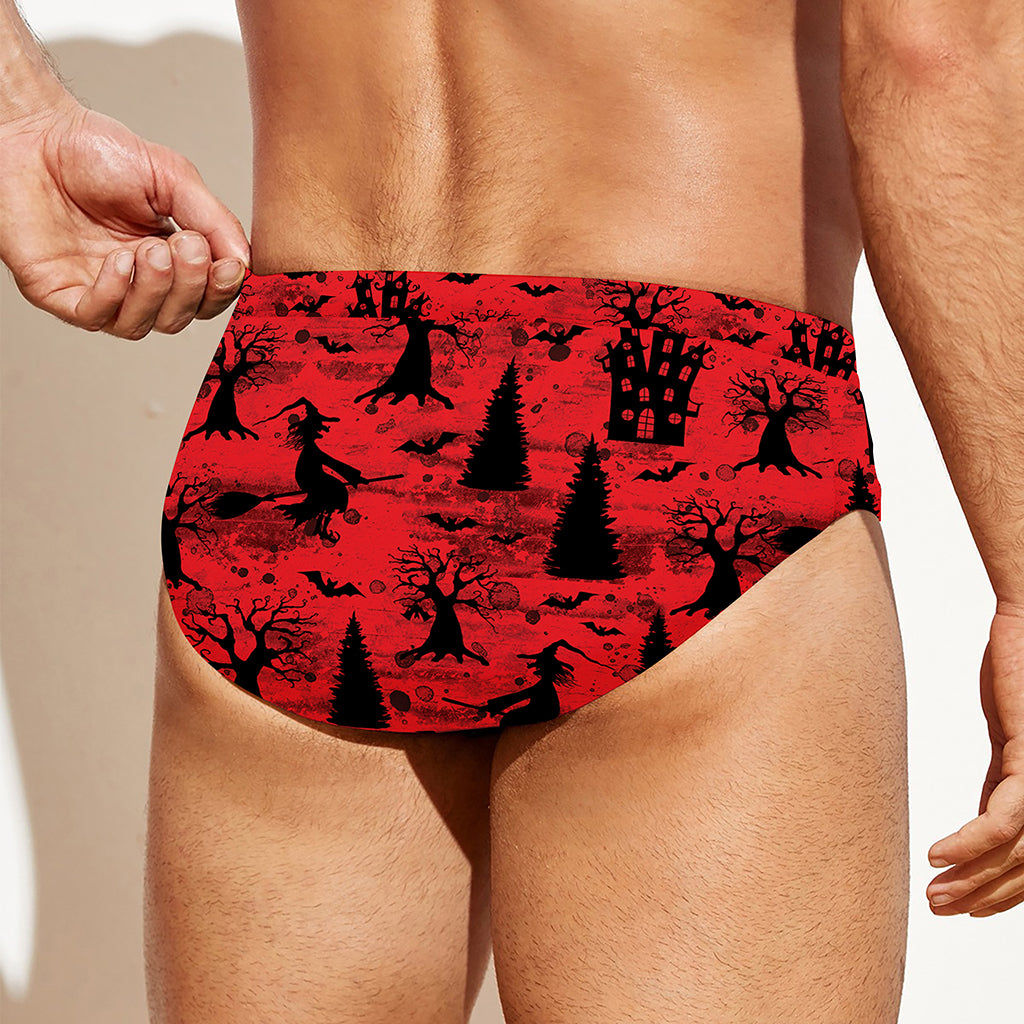 Red And Black Horror Witch Pattern Print Men's Swim Briefs