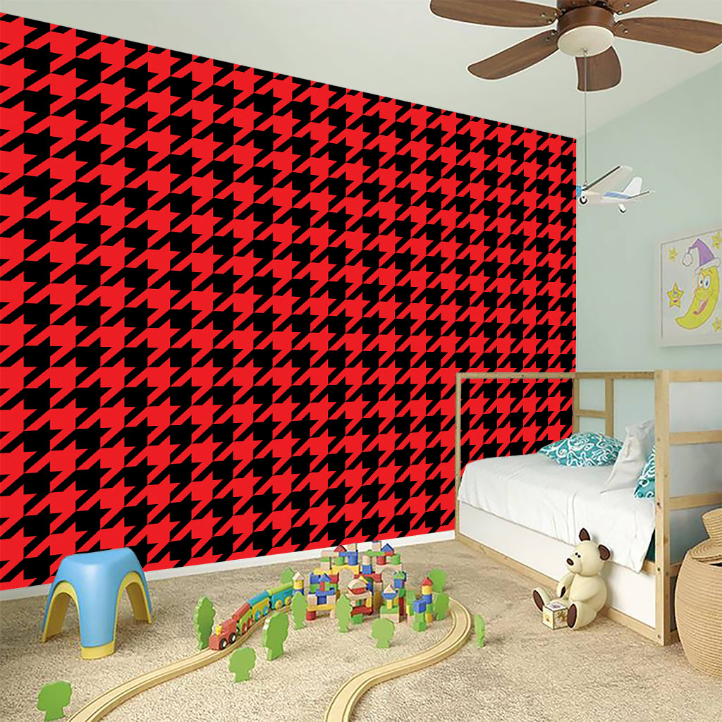 Red And Black Houndstooth Pattern Print Wall Sticker
