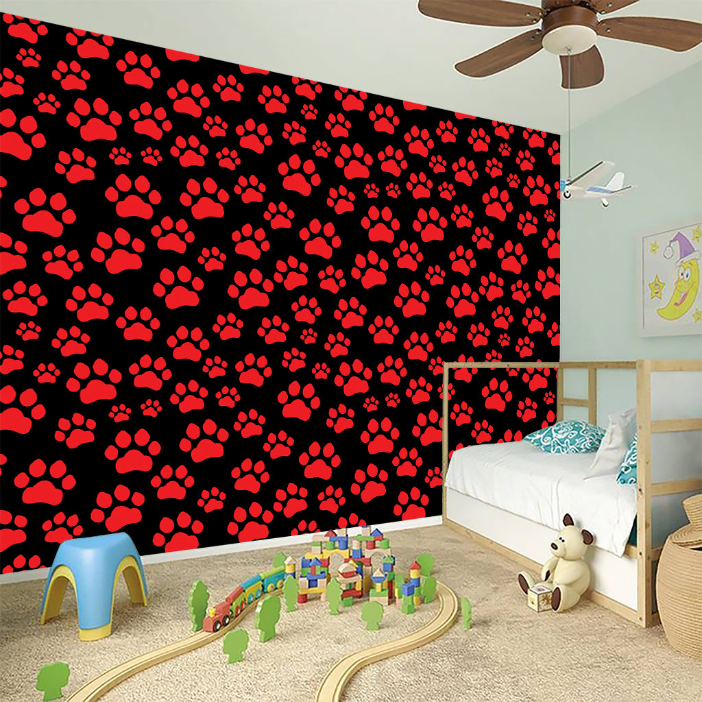Red And Black Paw Pattern Print Wall Sticker