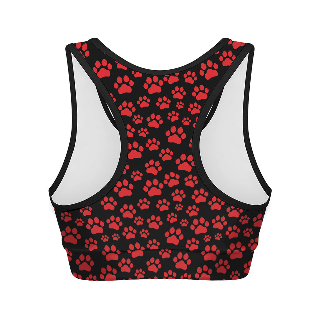 Red And Black Paw Pattern Print Women's Sports Bra