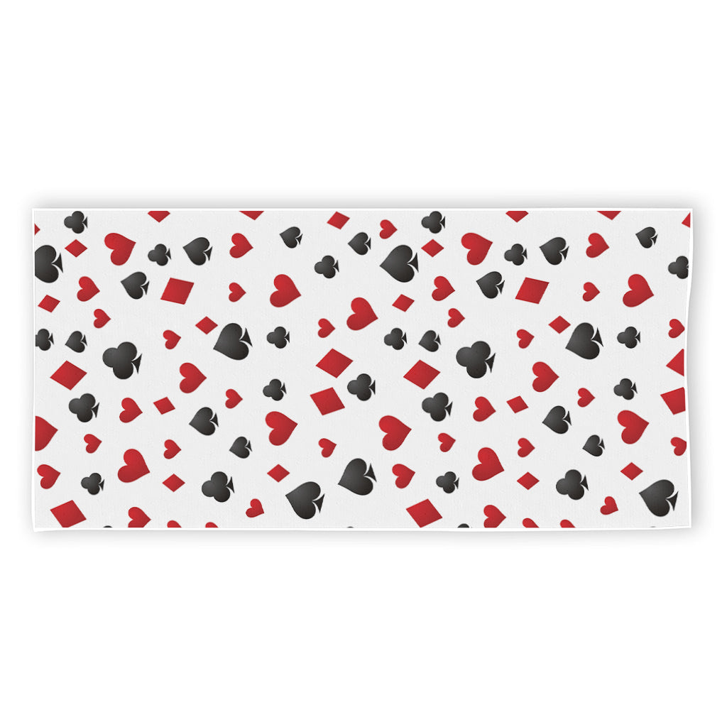 Red And Black Playing Card Suits Print Beach Towel