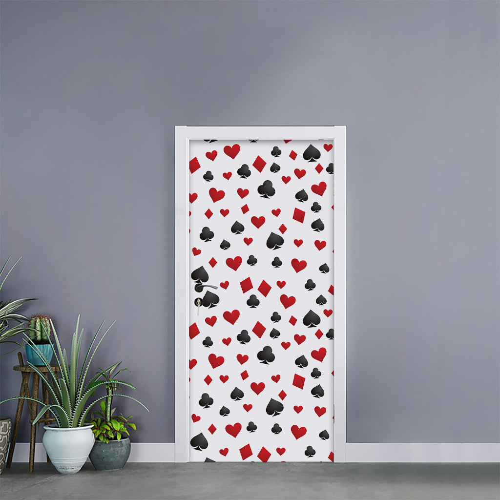 Red And Black Playing Card Suits Print Door Sticker