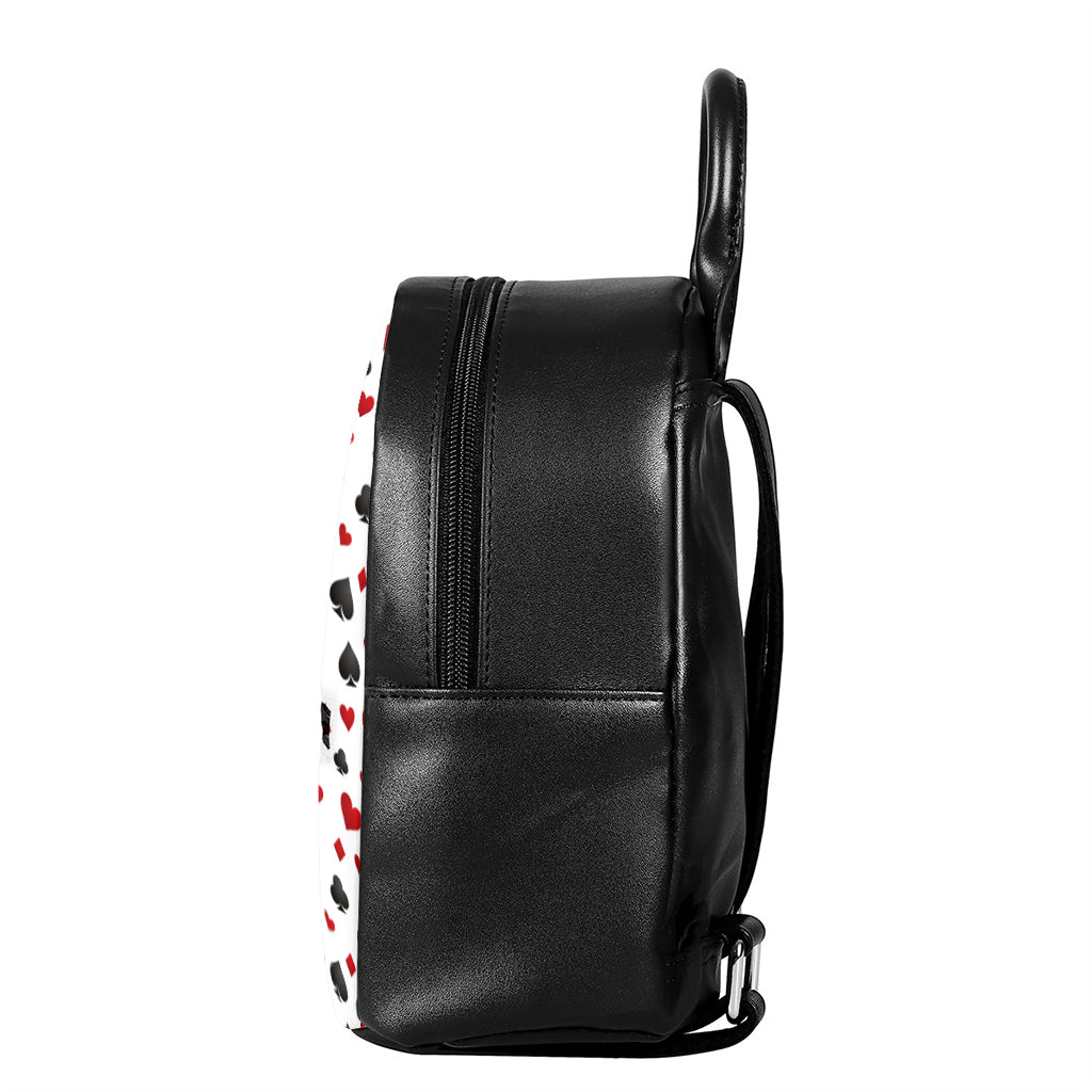 Red And Black Playing Card Suits Print Leather Backpack