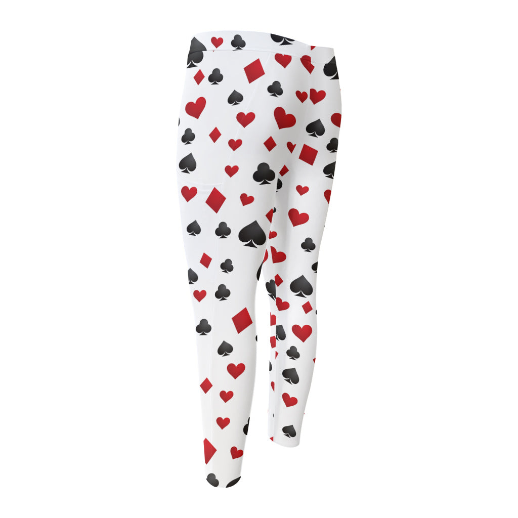 Red And Black Playing Card Suits Print Men's Compression Pants