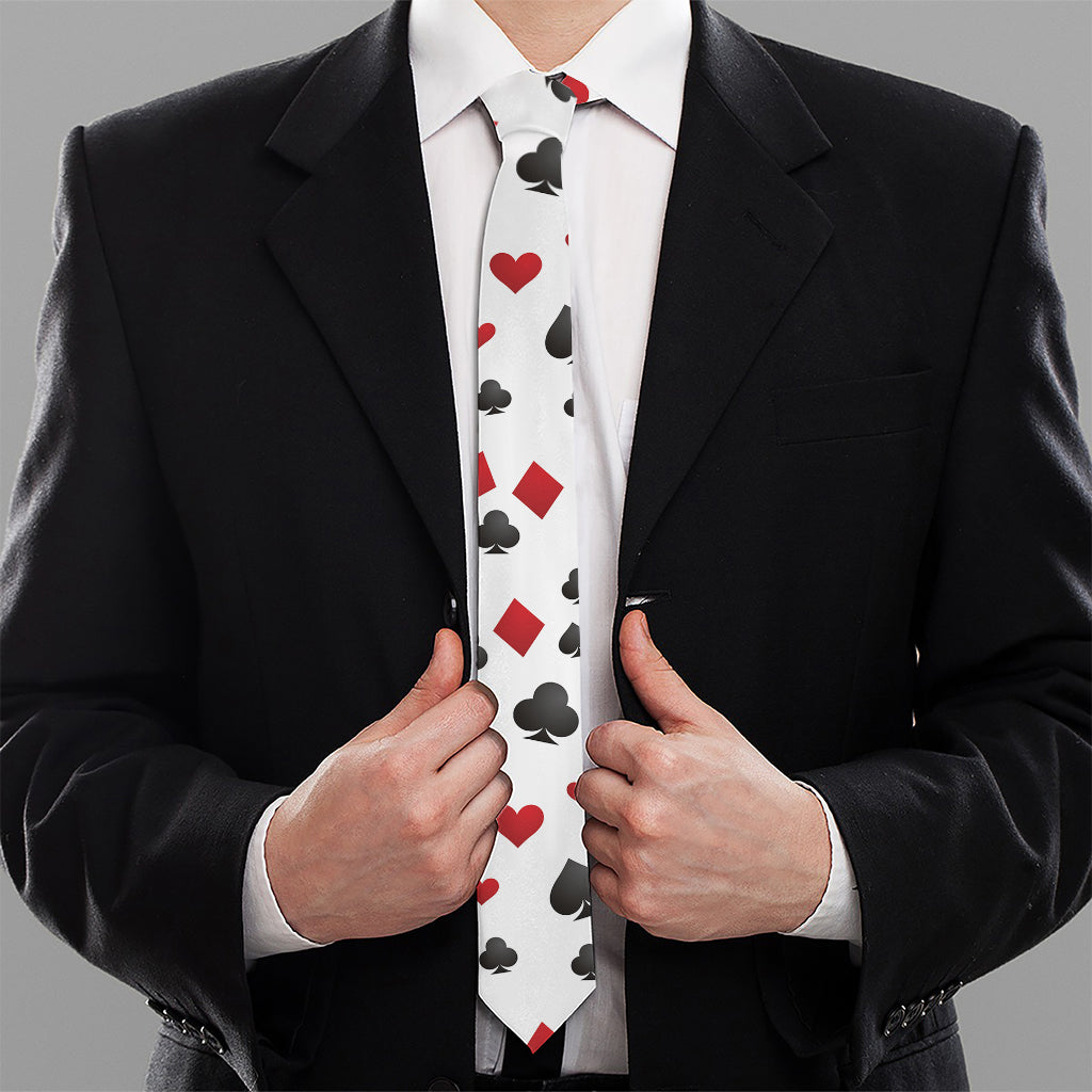 Red And Black Playing Card Suits Print Necktie