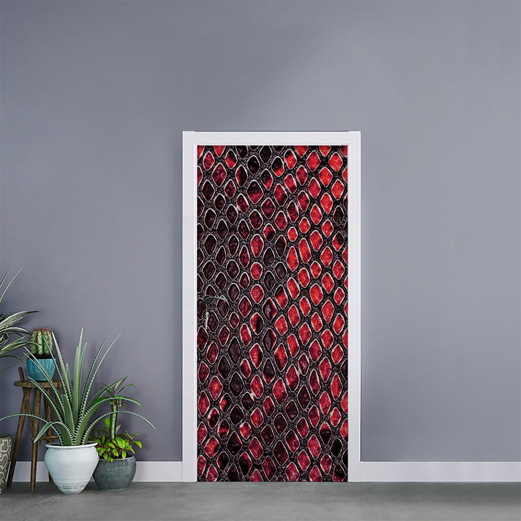 Red And Black Snakeskin Print Door Sticker