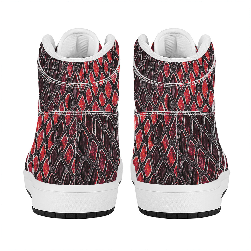 Red And Black Snakeskin Print High Top Leather Sneakers