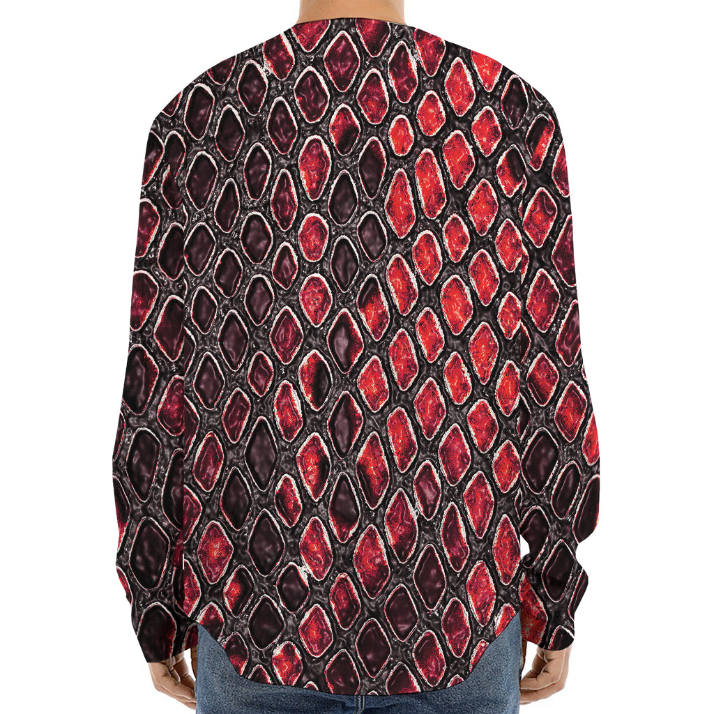 Red And Black Snakeskin Print Long Sleeve Baseball Jersey