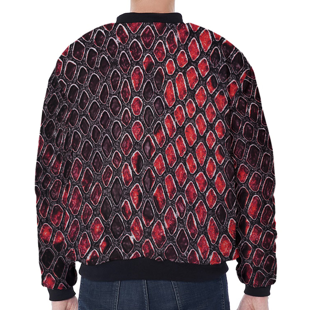 Red And Black Snakeskin Print Zip Sleeve Bomber Jacket