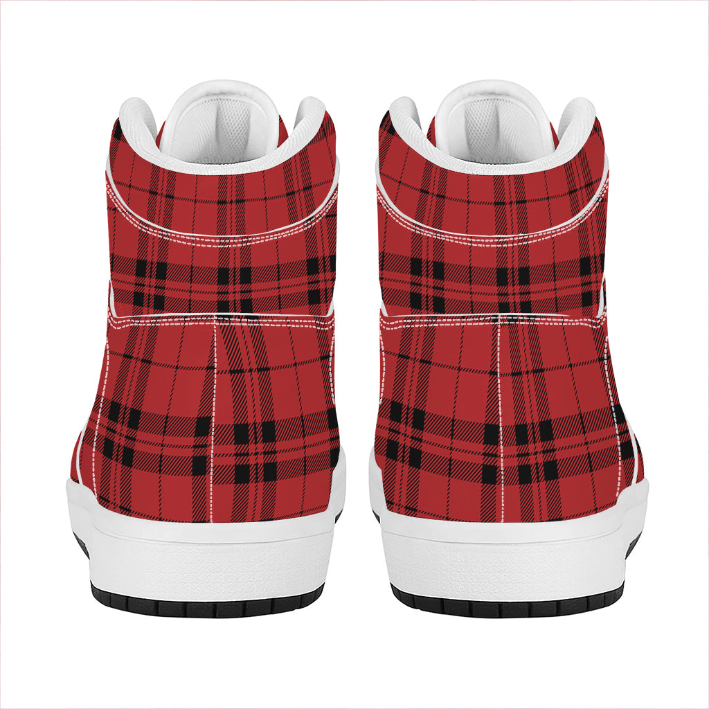 Red And Black Tartan Pattern Print High Top Leather Sneakers