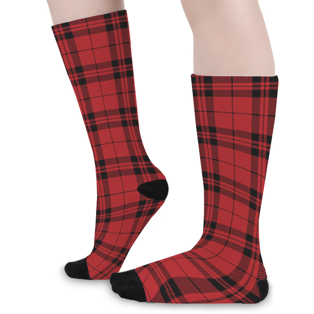 Red And Black Tartan Pattern Print Long Socks