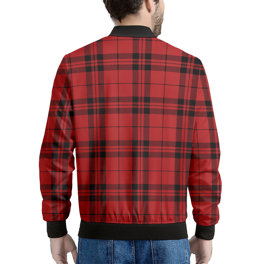 Red And Black Tartan Pattern Print Men's Bomber Jacket
