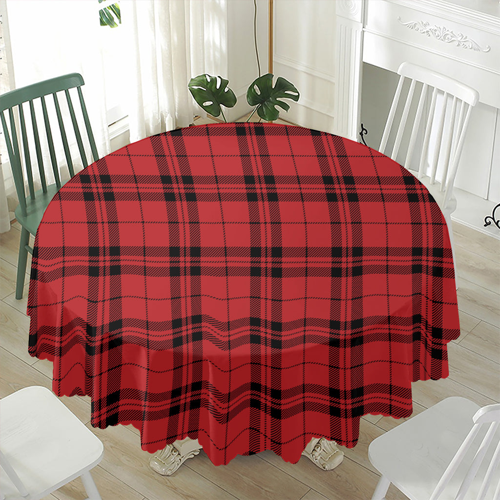 Red And Black Tartan Pattern Print Waterproof Round Tablecloth
