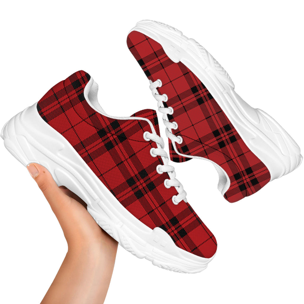 Red And Black Tartan Pattern Print White Chunky Shoes