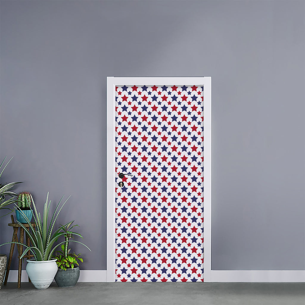 Red And Blue American Star Pattern Print Door Sticker