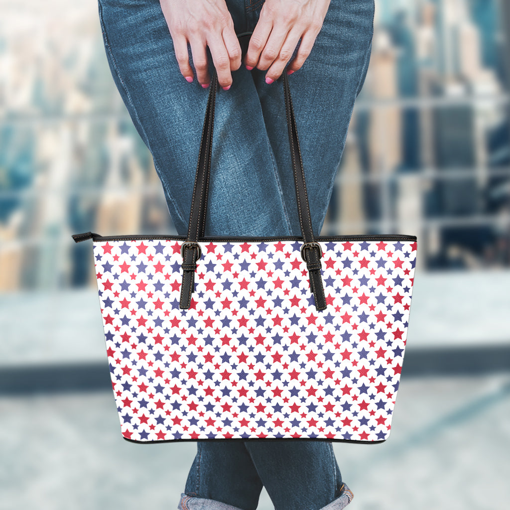 Red And Blue American Star Pattern Print Leather Tote Bag