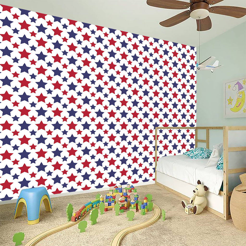Red And Blue American Star Pattern Print Wall Sticker