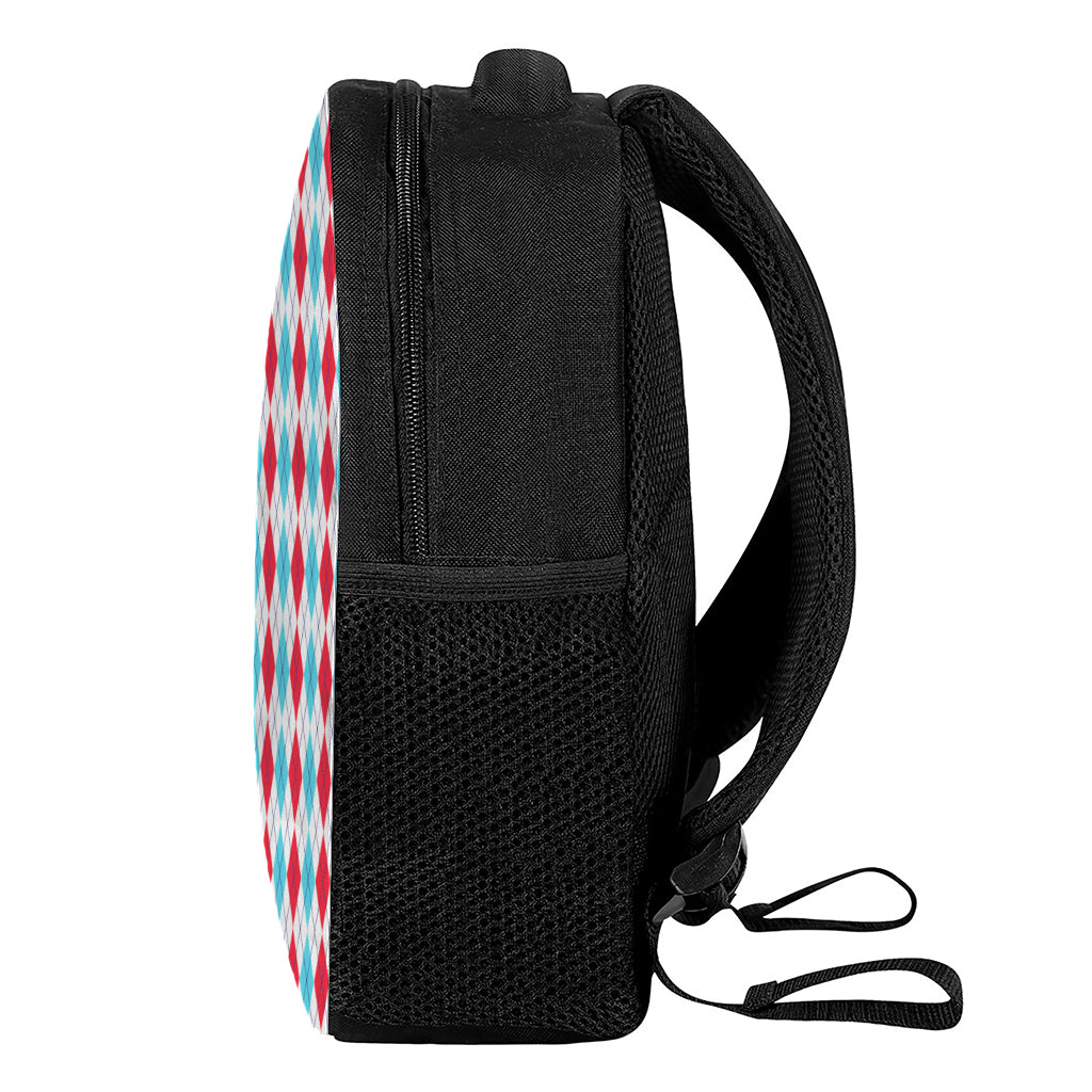 Red And Blue Argyle Pattern Print Casual Backpack