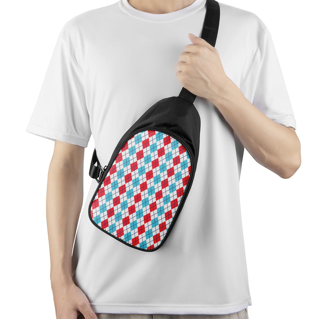Red And Blue Argyle Pattern Print Chest Bag