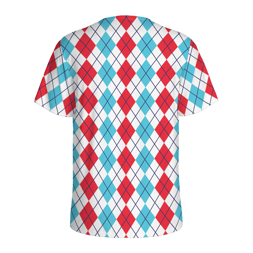 Red And Blue Argyle Pattern Print Men's Sports T-Shirt